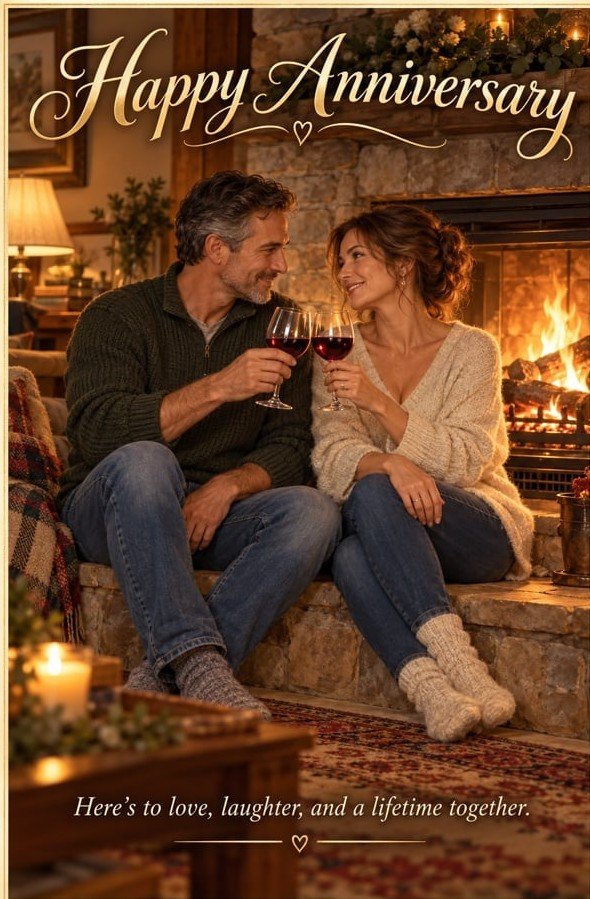 Anniversary Toast: By the Fireside card