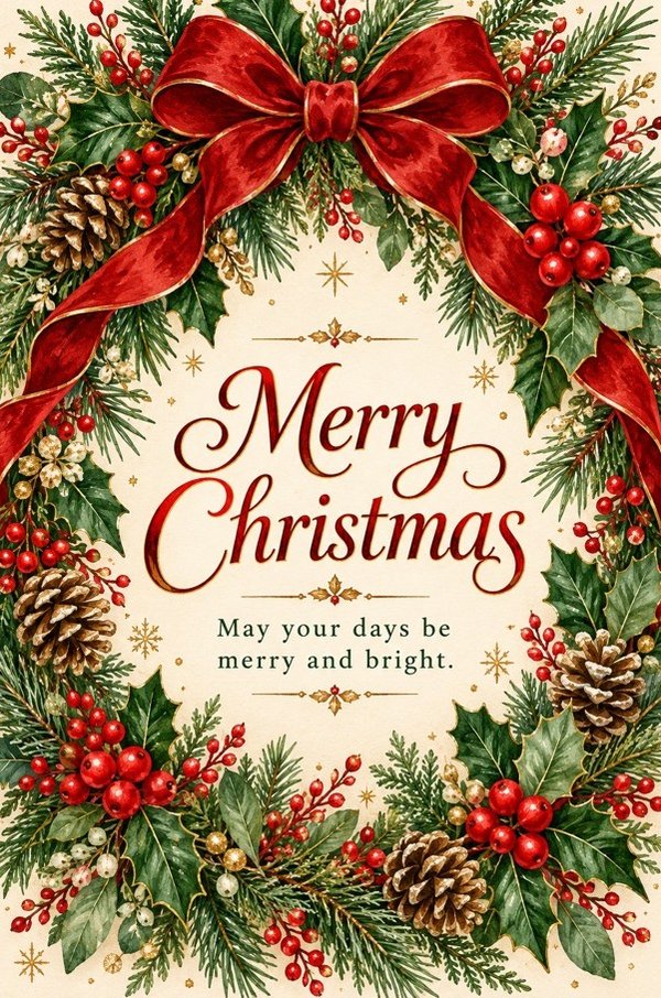 Merry Christmas: Red Wreath card
