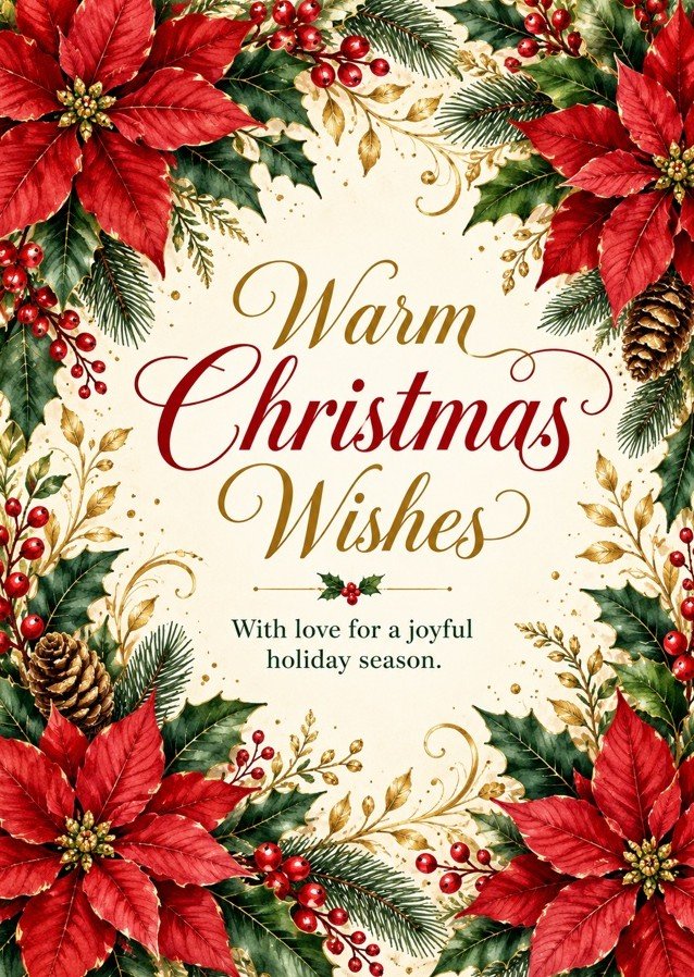 Warm Christmas Wishes: Poinsettia card